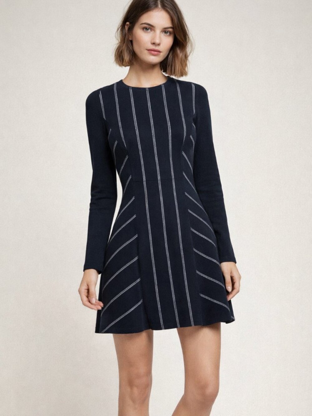 10 Crosby Derek Lam Knit Mini Dress Navy Striped Fit Flare Size 6
